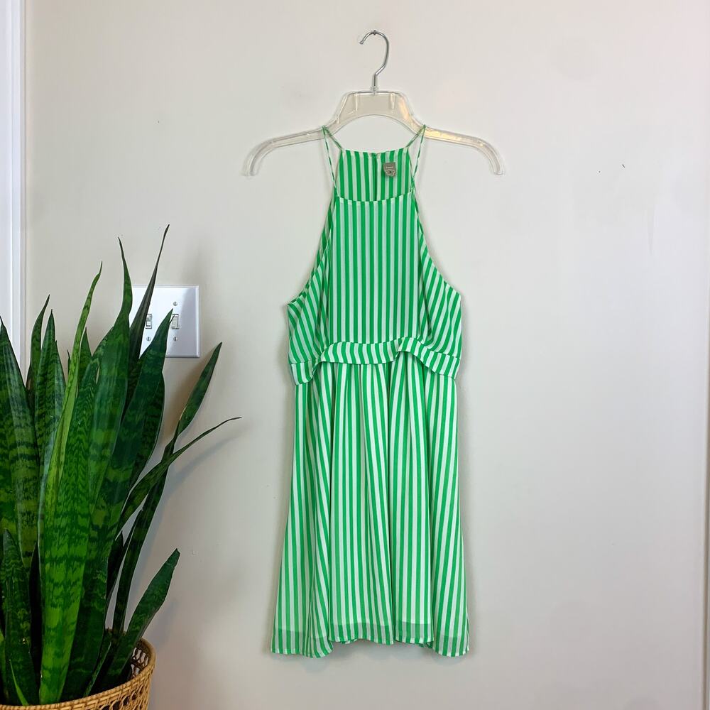 Farm Rio Green Striped High Neck Skater Dress - P